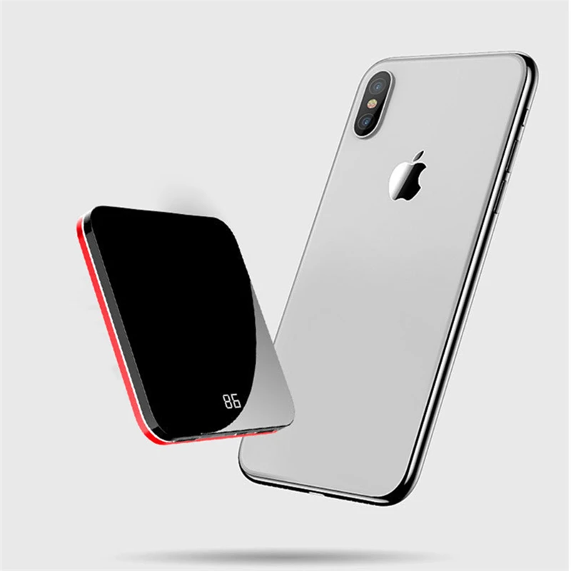 8000mAh Зеркало Мощность банк двойной USB 2.0A Quick Charge Портативный алюминиевая рама для