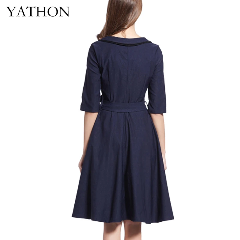 YATHON Женская Кнопку Старинные Большие Качели Партии Dress Хепберн Стиль половина