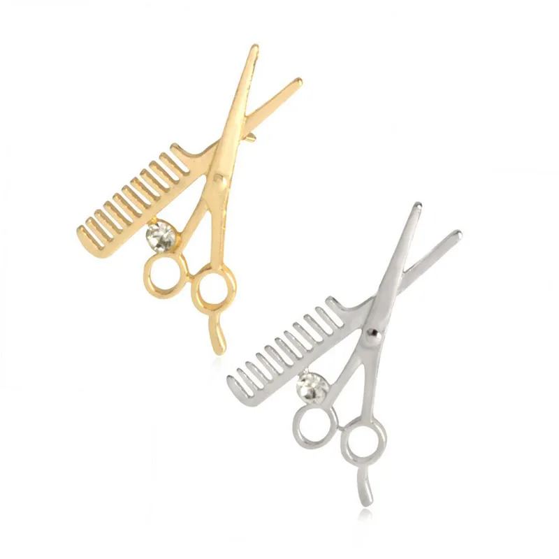 Модные броши в виде ножниц и расчески из золотого сплава инкрустированные Стразы
