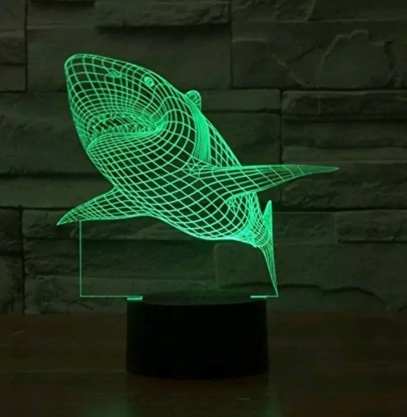 3D СВЕТОДИОДНЫЙ Ночник светодиодные фонари ночная Акула Иллюзия 7 цветов свет