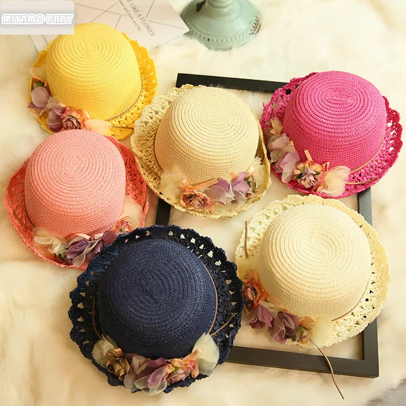 Шляпа детская соломенная милый головной убор для девочек ручная вязка с