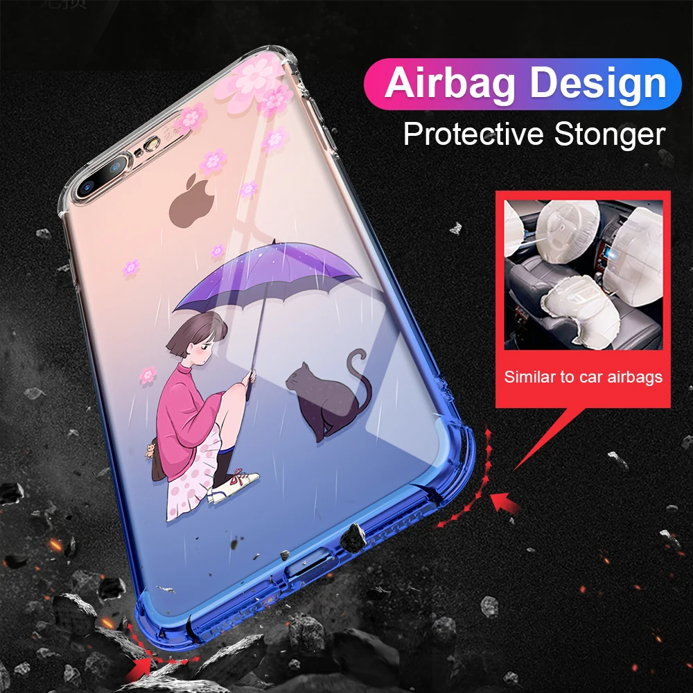 JUESHITUO Phone Case For iPhone X XR XS Max 8 7 6 6s Plus Cute Cartoon Cover Colorful Gradient Patterned Cases |
