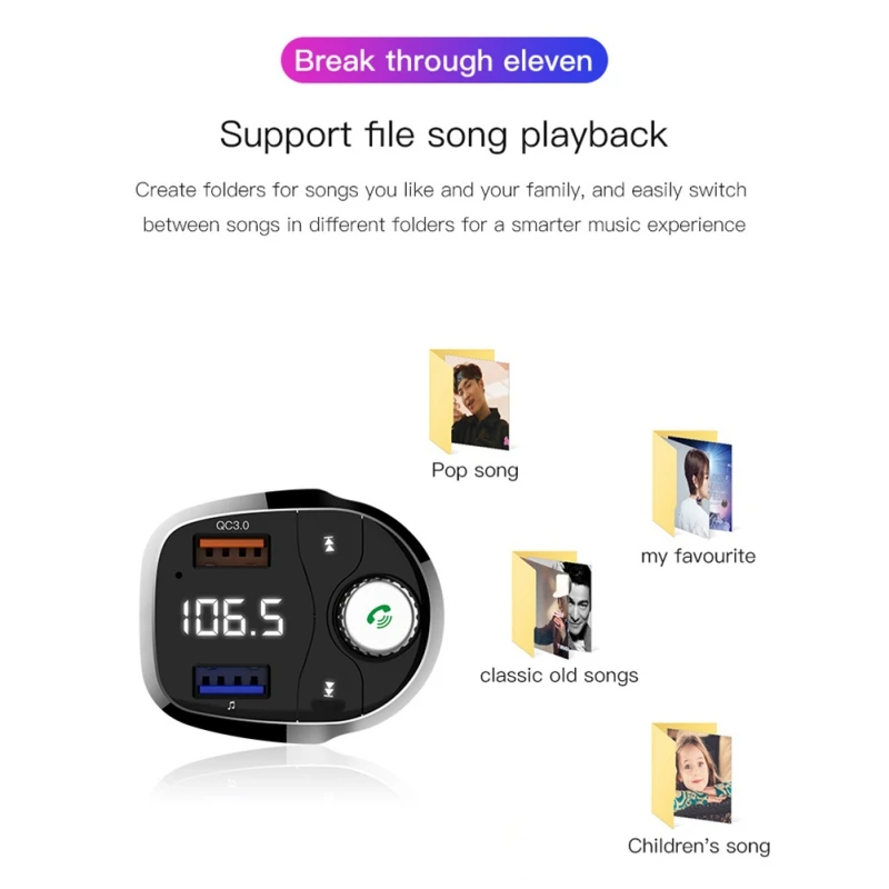 T62 Быстрая зарядка 3,0 автомобильный Bluetooth fm-передатчик с двумя портами usb QC3.0 автомобильное зарядное устройство fm-модулятор MP3-плеер Автомобильная Зажигалка Handfree