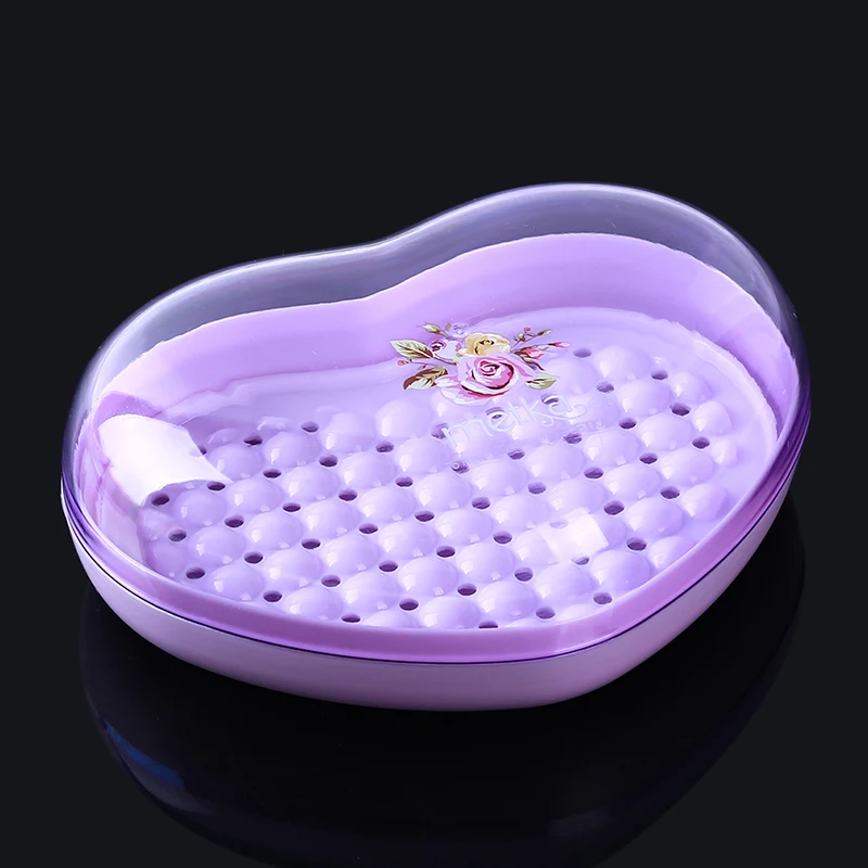 Heart-shaped purple Портативный пластиковый корпус в форме сердца с крышкой, мыльница, держатель для мытья, пыленепроницаемые товары для дома, ванной, мыльницы - Цвет: Heart-shaped purple
