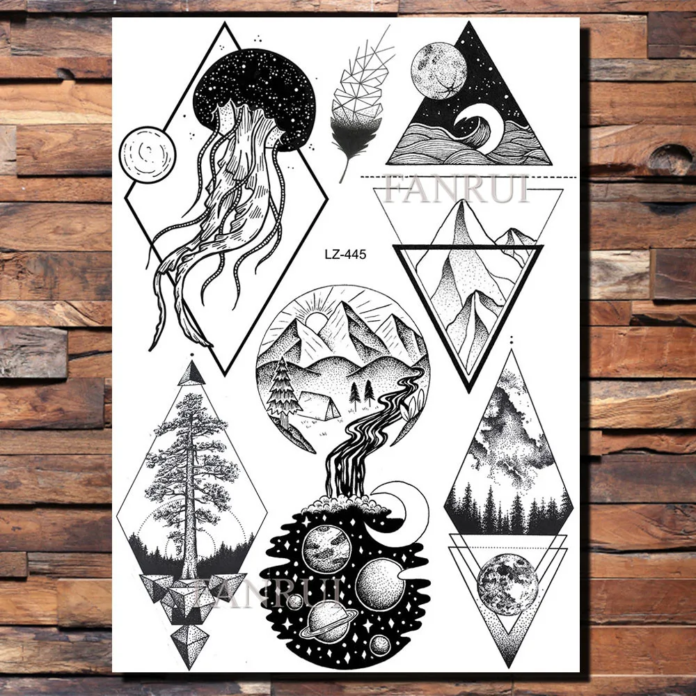 Временные татуировки для мужчин FANRUI волк лиса роза цветок наклейки треугольные