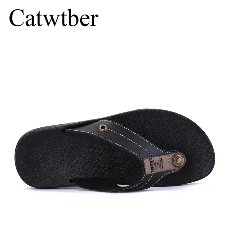 Catwtber 2018 Марка Лето Качество Пляжные сланцы Для мужчин Pu кожаные шлепанцы мужские