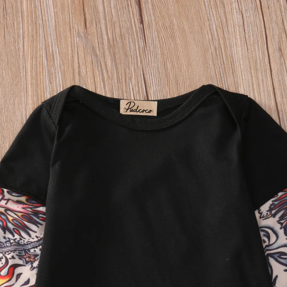 Хлопковый комбинезон с длинными рукавами и принтом татуировки для новорожденных