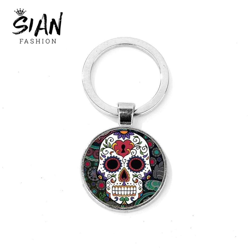 SIAN Fashion Красочный сахарный череп брелок мексиканские фолк арт узоры стеклянная