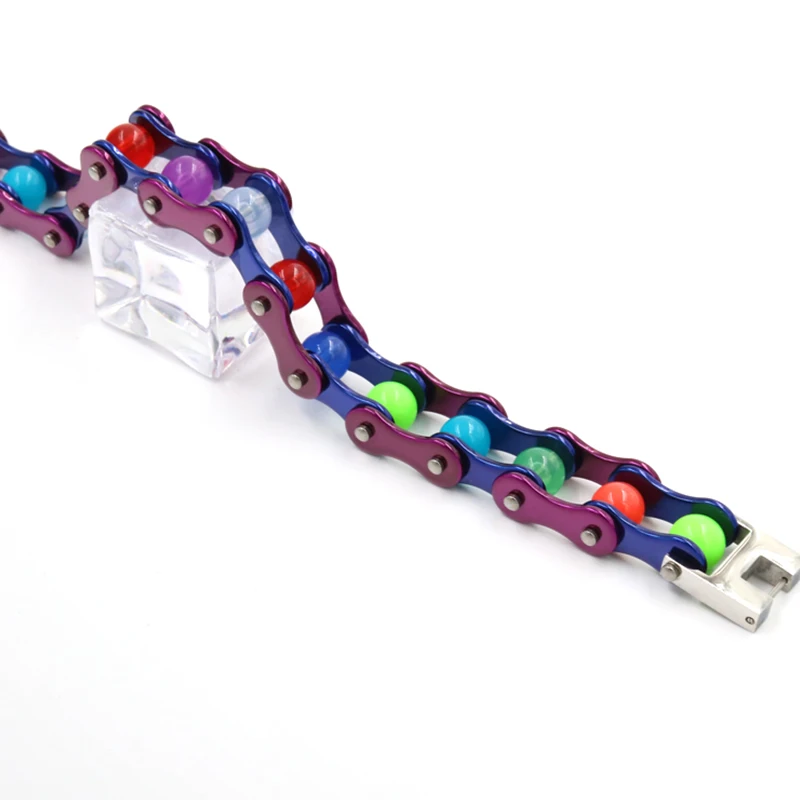 High Quality Jewelry Fashion Stainless Steel Bike Bracelet Women purple blue Biker Bicycle Motorcycle Chain Bracelets Bangle | Украшения и
