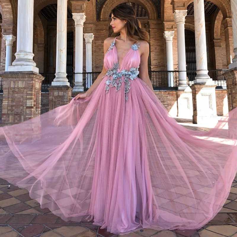 Розовое длинное платье пачка Vestidos женское макси вечернее сексуальное с открытой