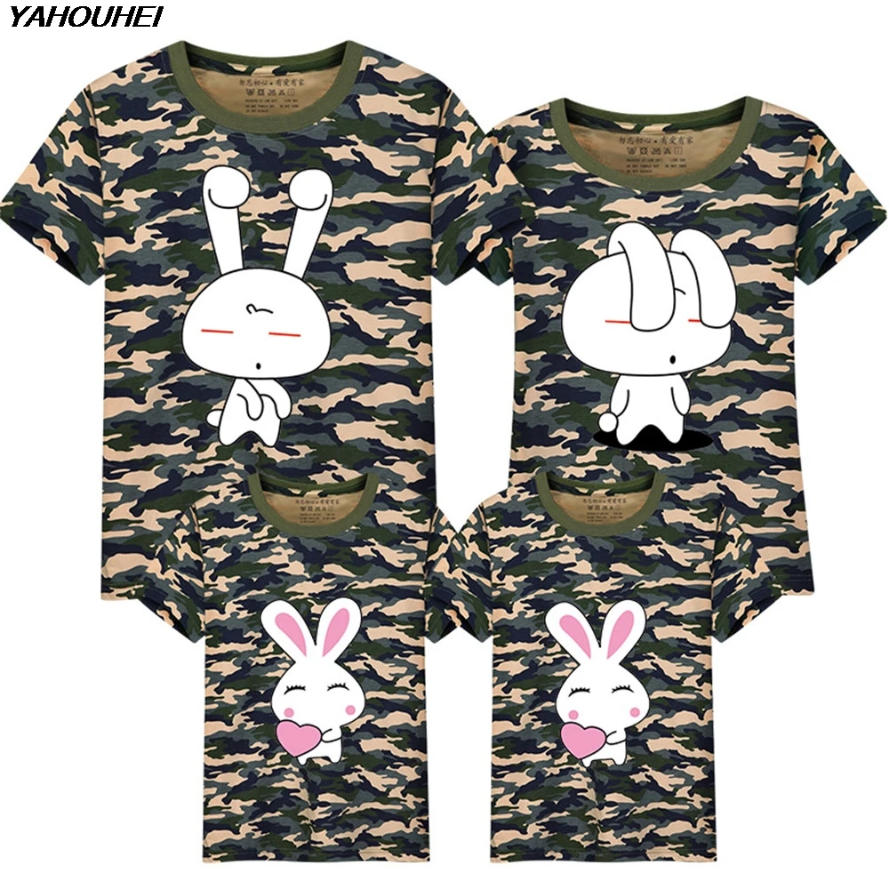 Женская и мужская хлопковая красная семейная футболка с рисунком кролика летняя