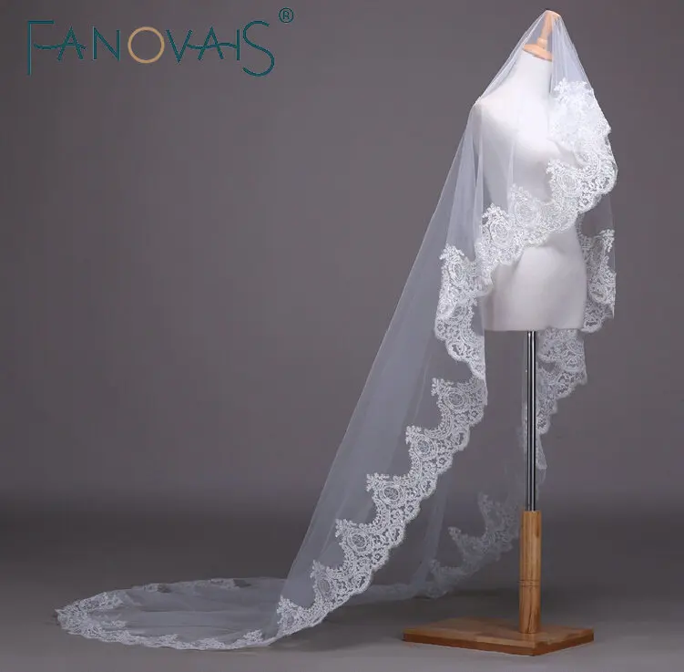 2019 Три Метра Красивые Длинные Собор Фаты Из Бисера Слоновой Кости С Кристаллами