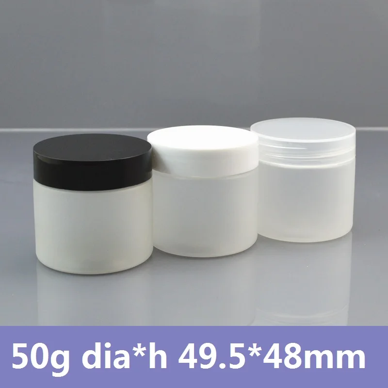 

100pcs/lot Plastic Black Cap 50g Frosted Jar PET Material White Color Jar 50ml Clear Lid Frosting Cosmetic Container