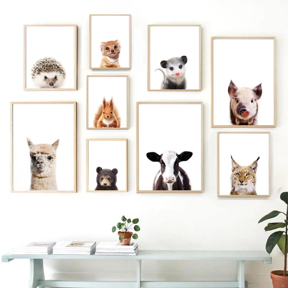 Постеры и принты в скандинавском стиле медведь корова белка альпака мышь свинья