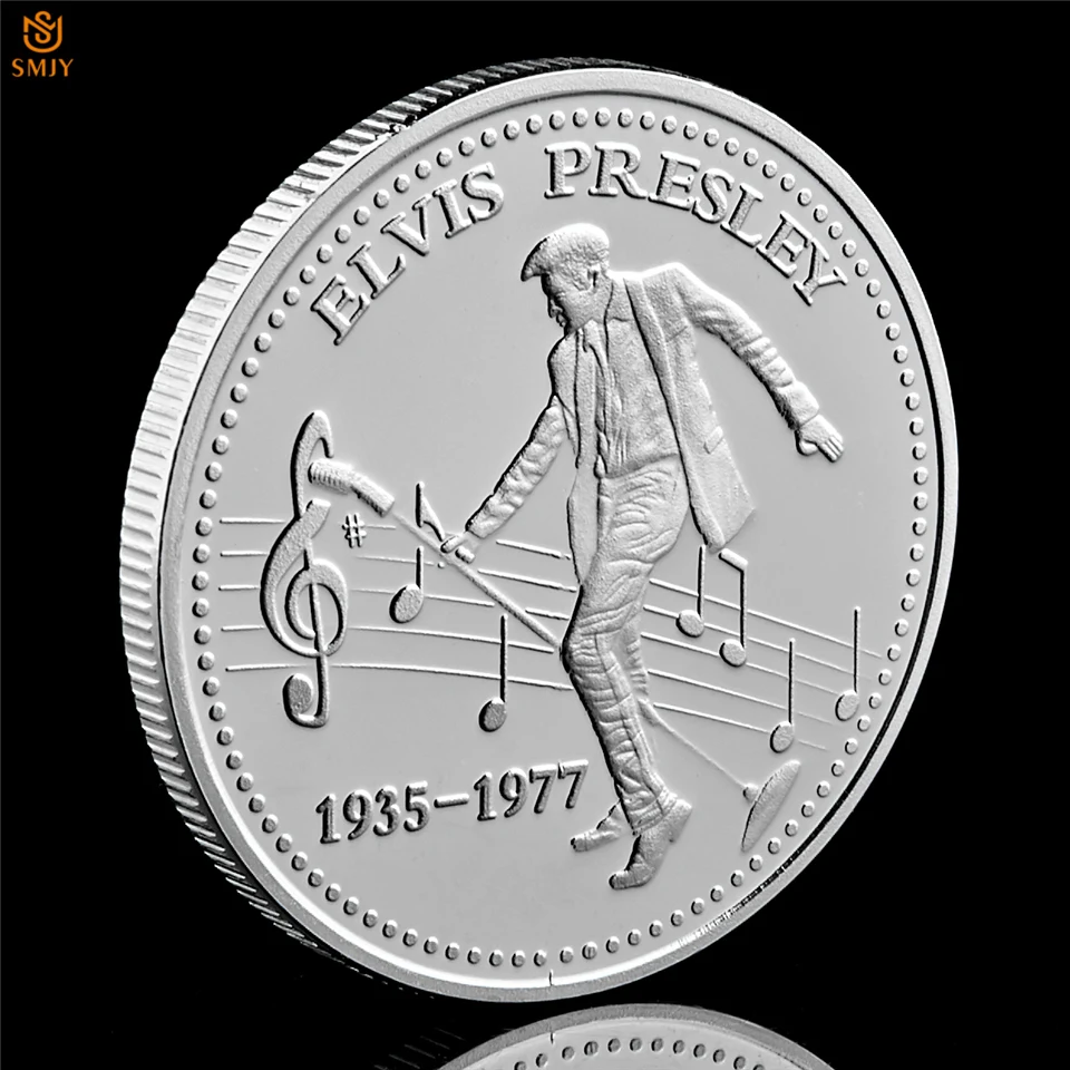 1935-1977 Американский Поп Рок-певец актер Элвиса Пресли Посеребренная памятная монета знаменитостей и веер подарок коллекционные вещи