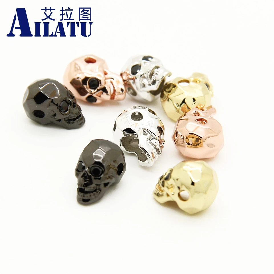 

Ailatu 10 Pcs/lot Micro Pave CZ Skull Charm DIY Beads for Bracelet Jewelry, Lead & Nickel Free