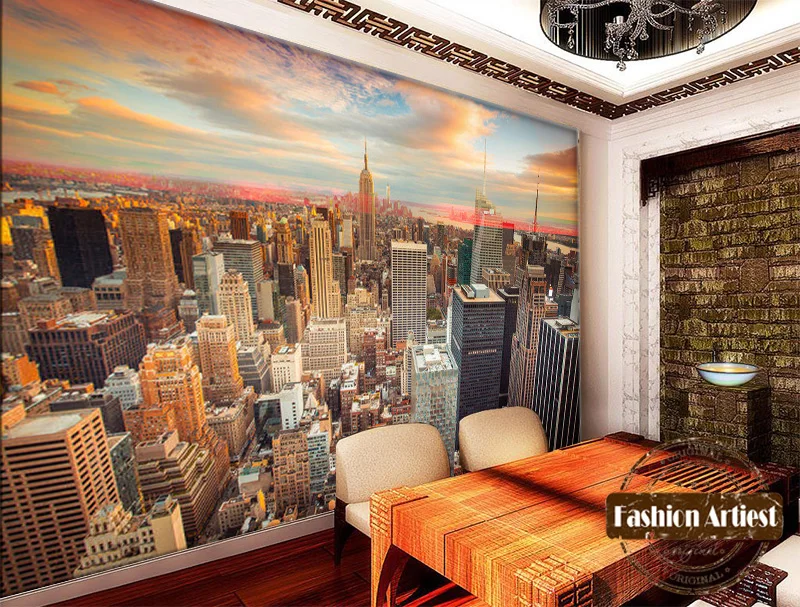 Пользовательские 3d современный вид города обои росписи Нью-Йорк восход пейзаж ТВ