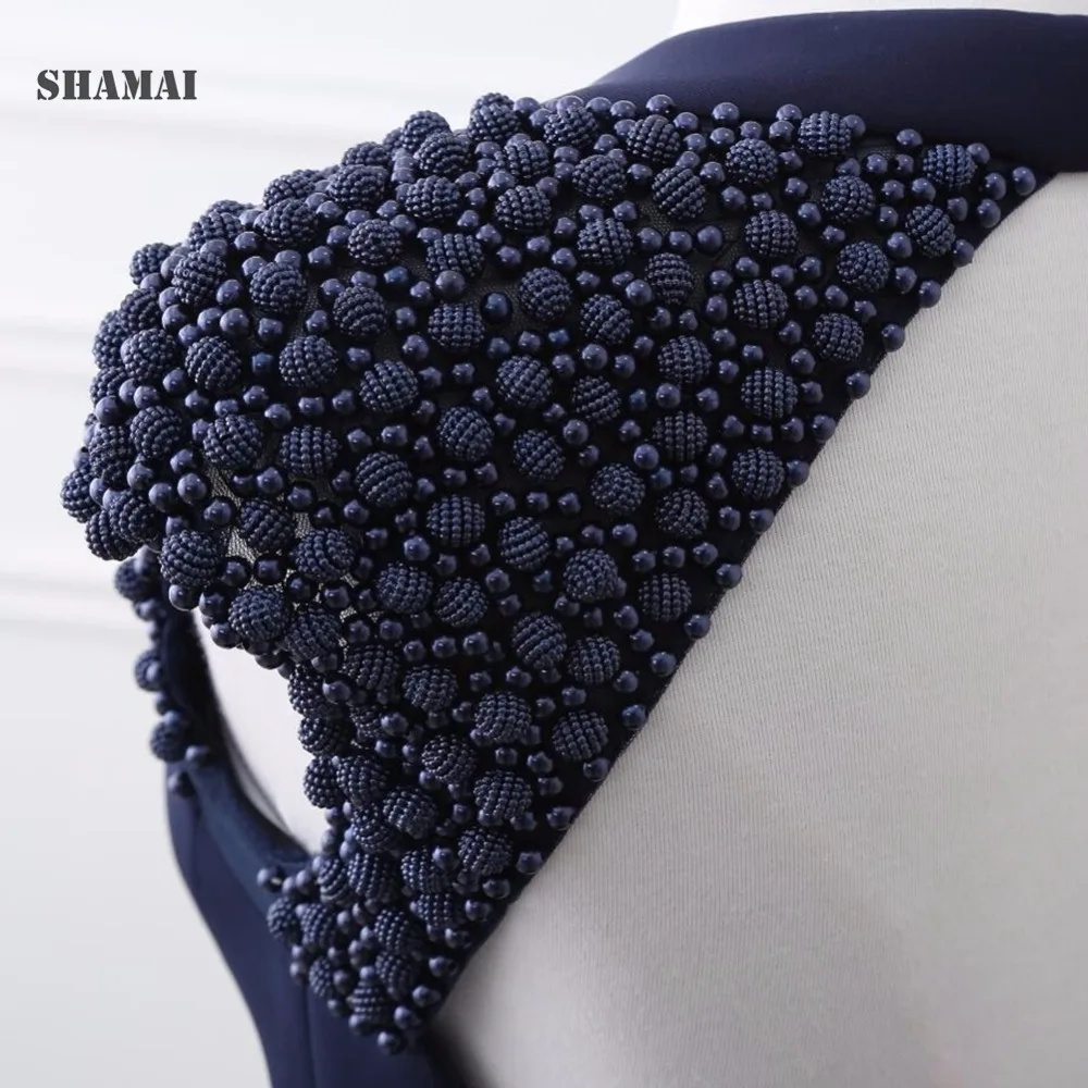 

New Backless Long Floor Length Party Formal Evening Dress Dark Navy Blue Beading Mermaid Evening Dresses V-neck Sexy Prom Gown