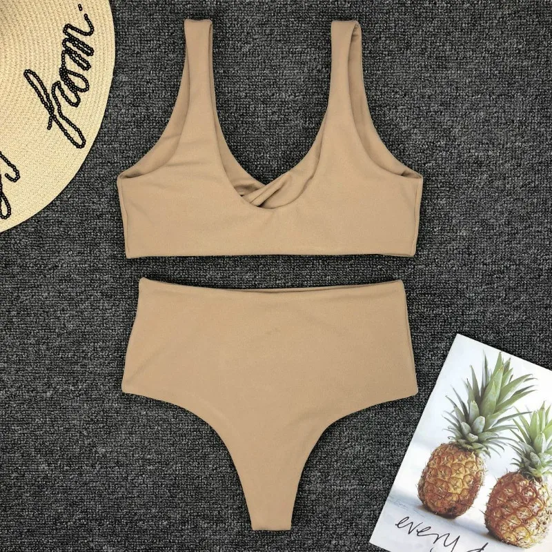 Сексуальное бикини новинка 2019 Фланелевое с высокой талией танкини купальник
