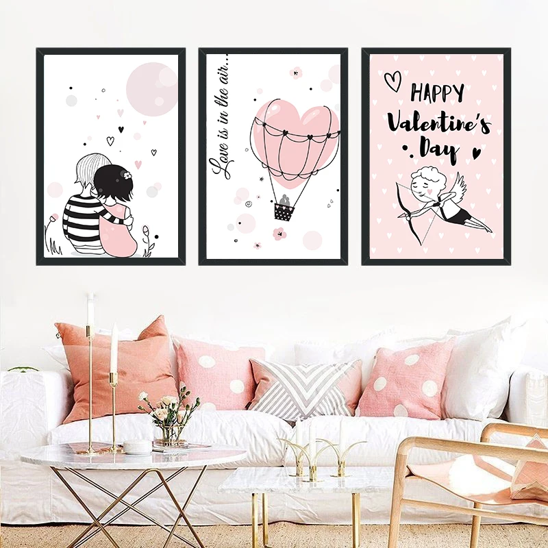 Картина на холсте скандинавский мальчик и девочка розовый мультяшный детский