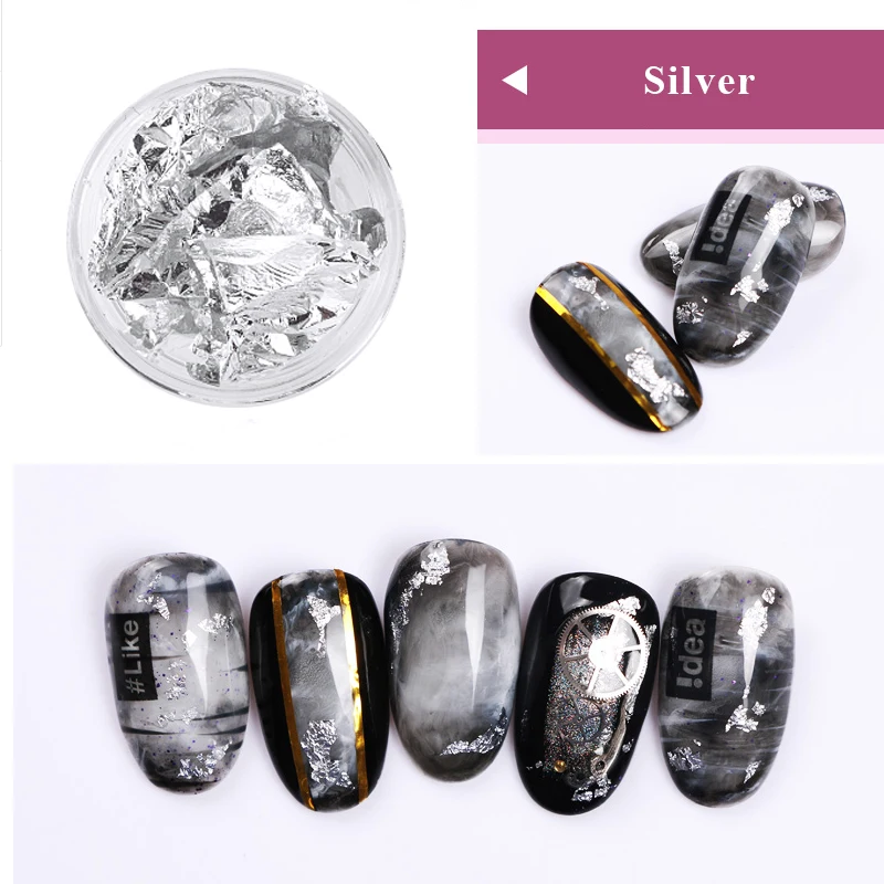 12 коробок золотые наклейки для ногтей переводная Серебристая фольга с блестками