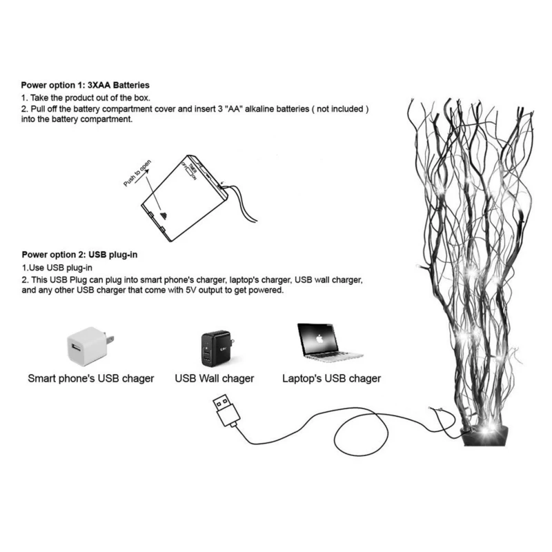 36 дюймов 40LED Willow Twig световая ветка для домашнего украшения USB штепсельная вилка и