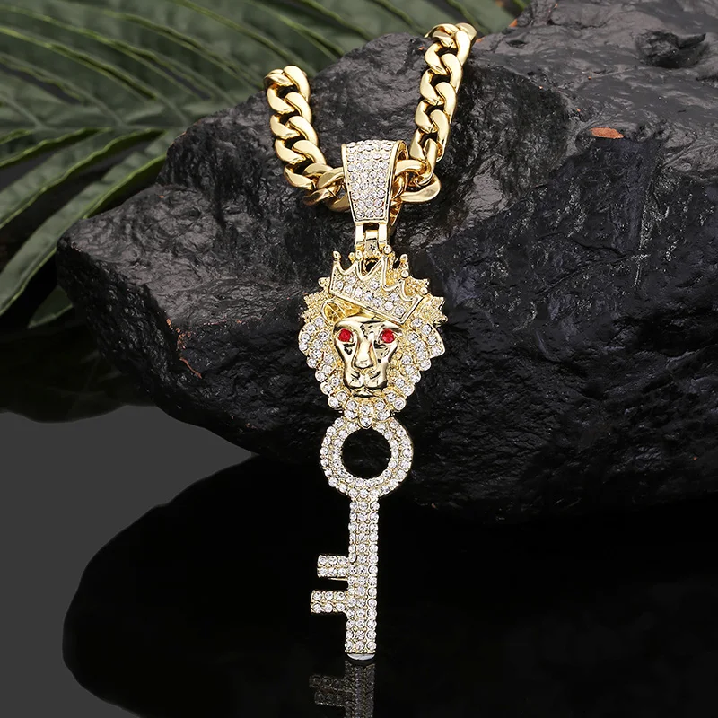 Мужское ожерелье с подвеской King Lion Head серебряное в виде льва кубинской цепочкой
