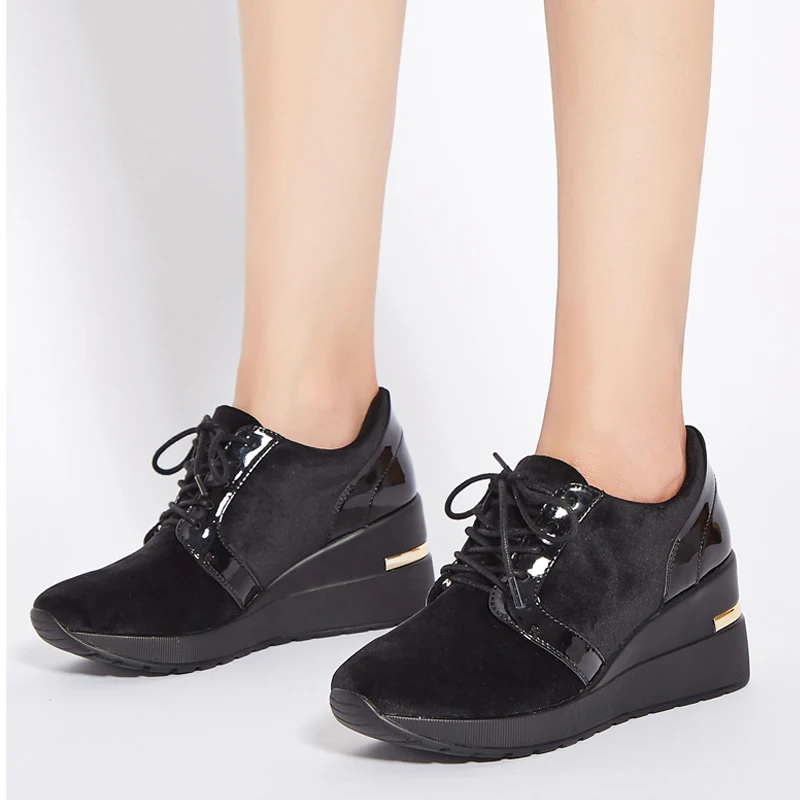 KOREDUO Designer Women cow suede Ankle Boots Female High Top Platform Lace up Wedge heels Sneakers Casual Shoes Bottes mw | Обувь