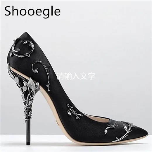 Fashion Ornate Filigree Leaf Pointed toe Haute Couture Collection shoes eden heel wedding pump Super sexy women high heel shoes