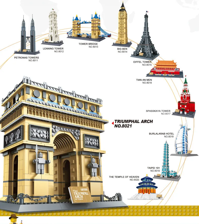 Wange 8018 знаменитая архитектурная серия The Burj Al Арабская Модель Набор строительных