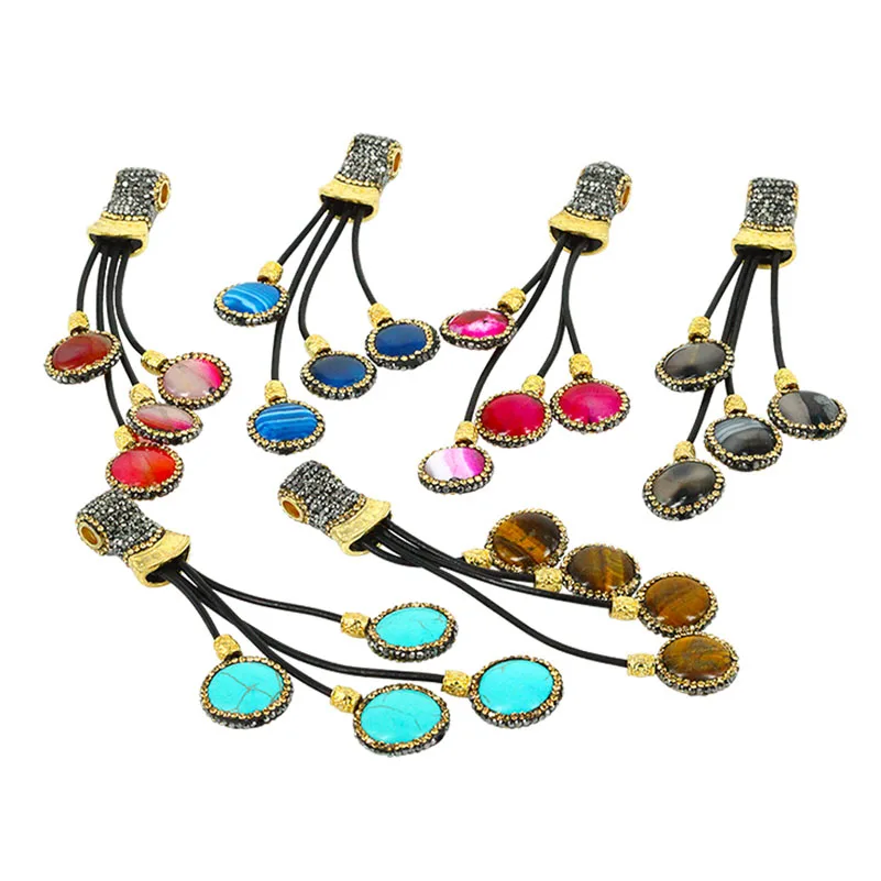 Длинное ожерелье с подвеской из натурального камня круглыми бусинами | Украшения