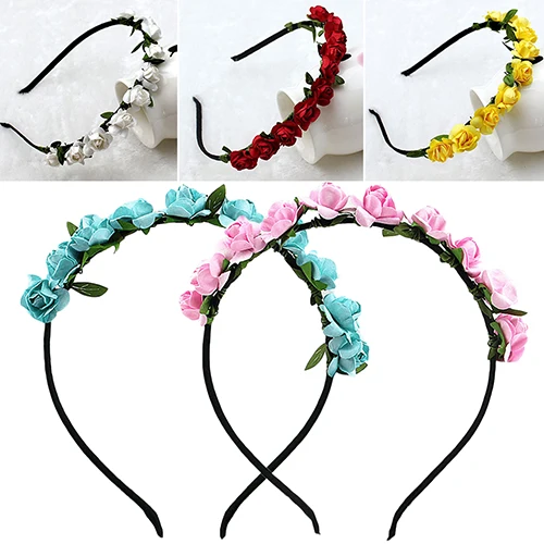

Rose Flower Crown Festival Headband Wedding Garland Floral Hairband Accessory