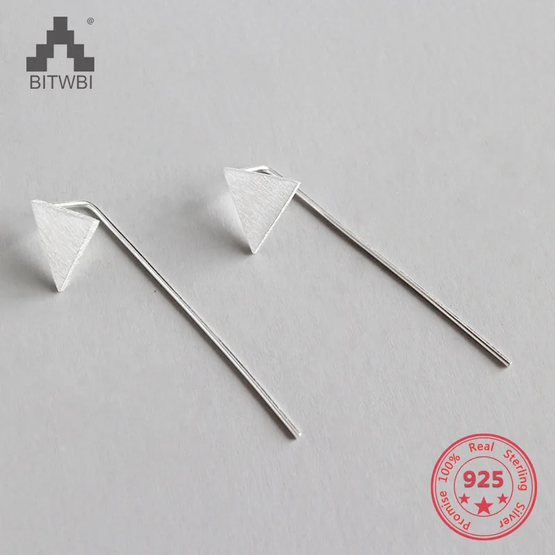 

Real 925 Sterling Silver Fashion Brush Finish Triangle Earrings for Women Wedding Body Jewelry Earring Gift