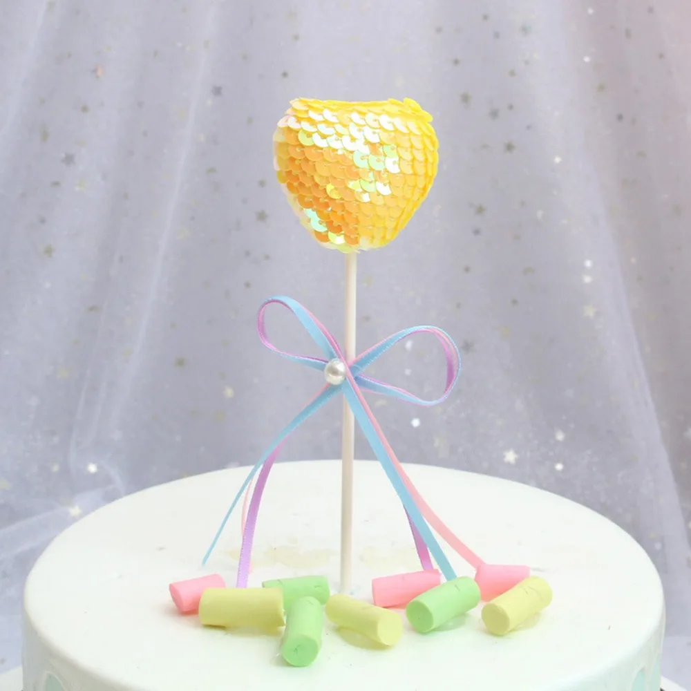 

Free ship 50pcs lot Wedding birthday Party Supplies Bake Accessoires heart-shape Dazzle colour magic bead Cake Topper Decoration