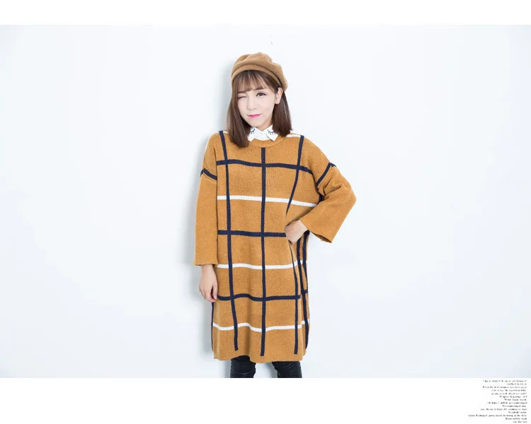 2015 Winter warm new fashion ladies long Plaid double sided woven thick round collar pillover sweater hotstyle free shipping | Женская