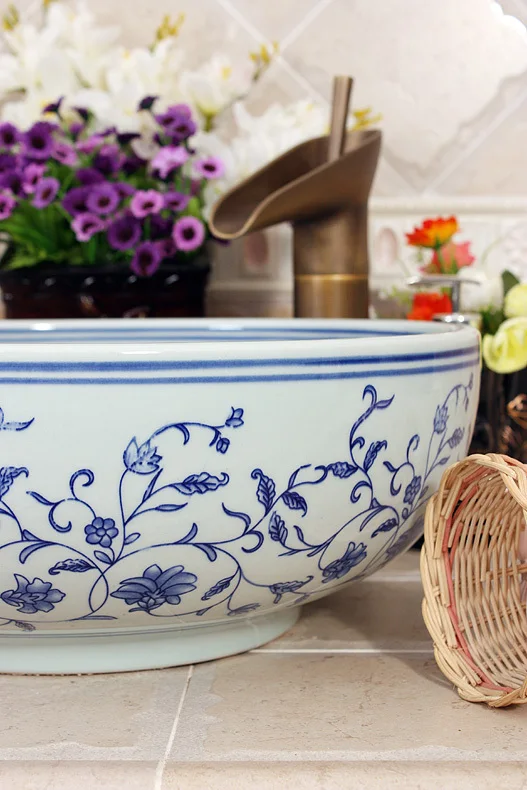 Керамическая раковина Jingdezhen для умывальника ручной работы из розового синего и