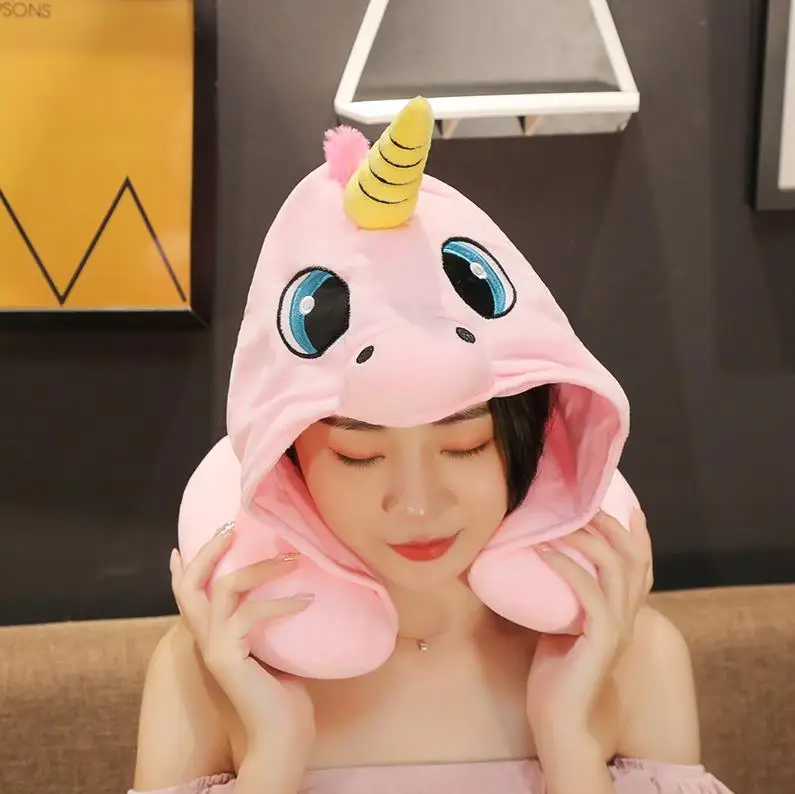 pink unicorn 1 шт. 30 см kawaii Единорог набивная u-подушка форма с шляпой плюшевые игрушки милый Тоторо медведь кошки самолет автомобиль подушка для шеи куклы - Цвет: pink unicorn