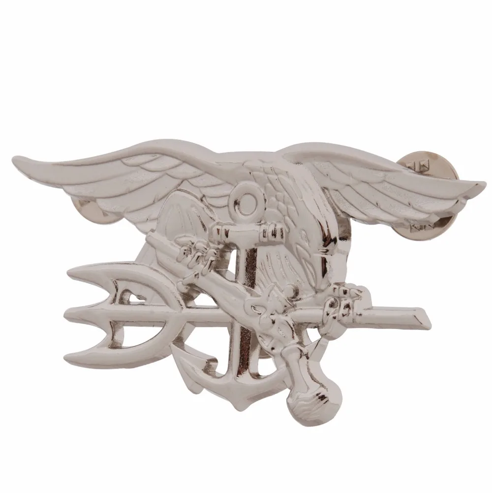 

US NAVY SEAL EAGLE ANCHOR TRIDENT METAL BADGE INSIGNIA SILVER