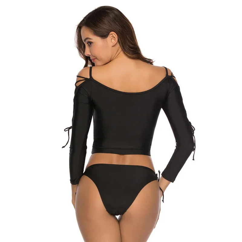 Bikinx Бразильское бикини с длинным рукавом высоким вырезом черный купальник