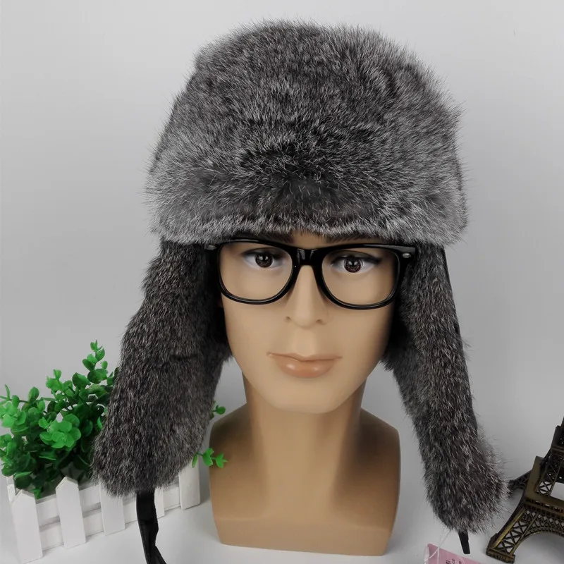 (TopFurMall) мужские шапки бомберы из натурального кроличьего меха зимние теплые