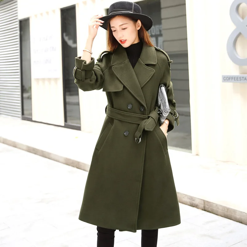 Модное шерстяное пальто длинное Смешанное и куртка однотонные женские Осень