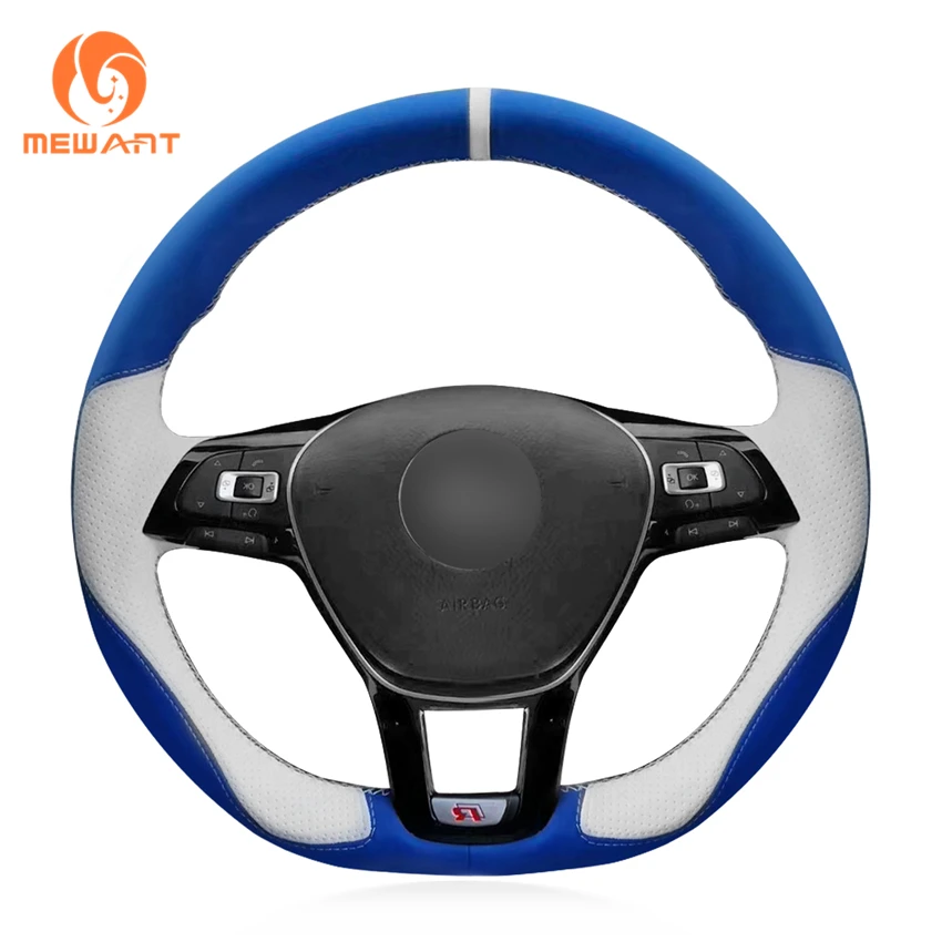 MEWANT синий белый кожаный чехол на руль для Volkswagen VW Golf 7 Mk7 новый Polo Jetta Passat B8 Tiguan Sharan