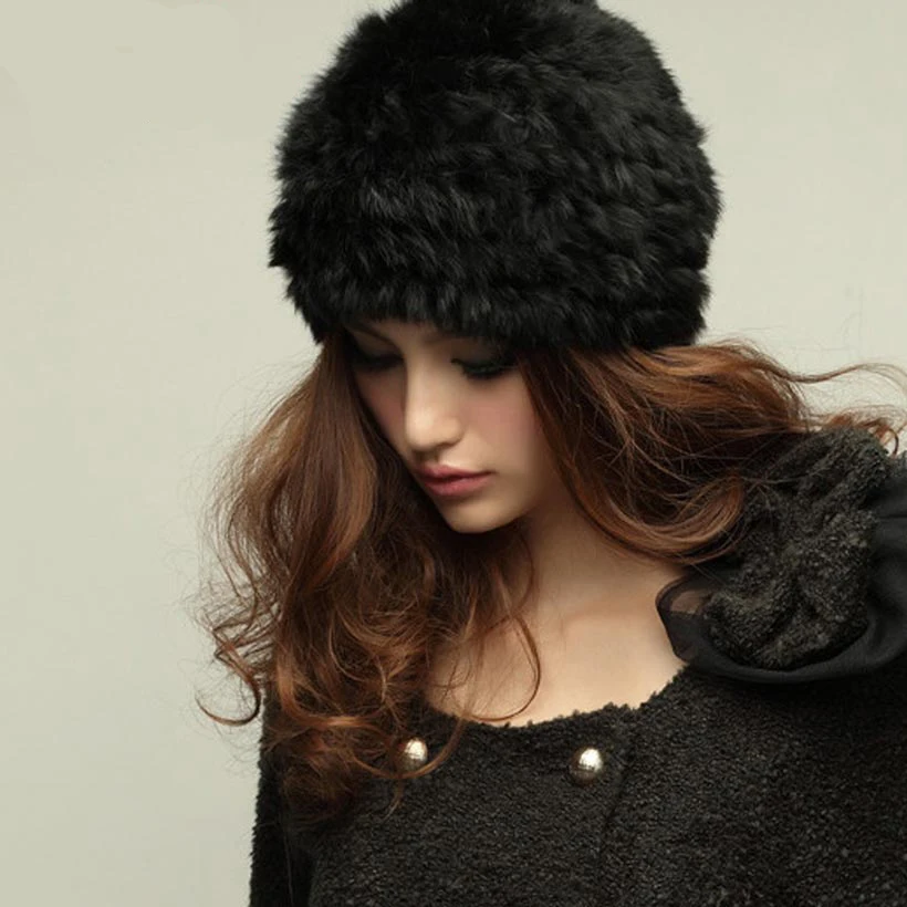 Новая модная вязаная шапка из натурального кроличьего меха для женщин и девочек
