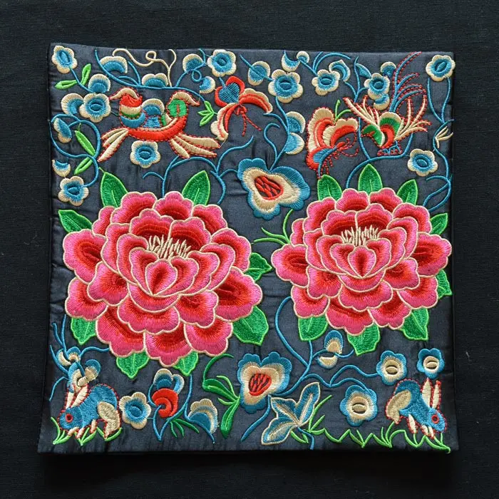 Китайская характеристика, Национальная вышивка, пион, 26*26 см, для поделок, патч, сумка, пальто, коврик для мыши, украшения - Цвет: F