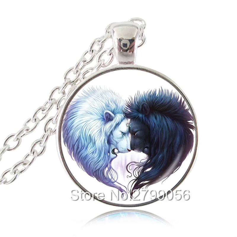 Фантастическое сердце кулон Львы Ожерелье солнце и луна черный белый лев серьги
