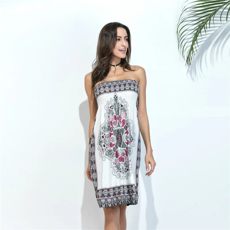 Женское пляжное платье Boho летнее Клубное макси с открытыми плечами туника