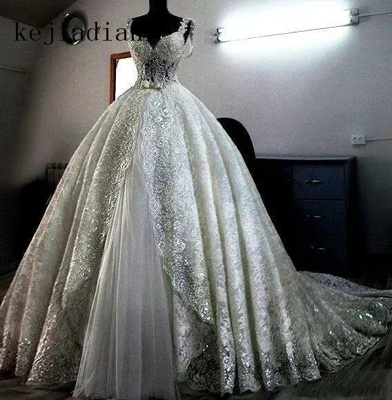 Vestido De Novia, сверкающие кружевные свадебные платья, бальное платье на заказ, бальное платье для невесты, свадебное платье в саудовской аравии