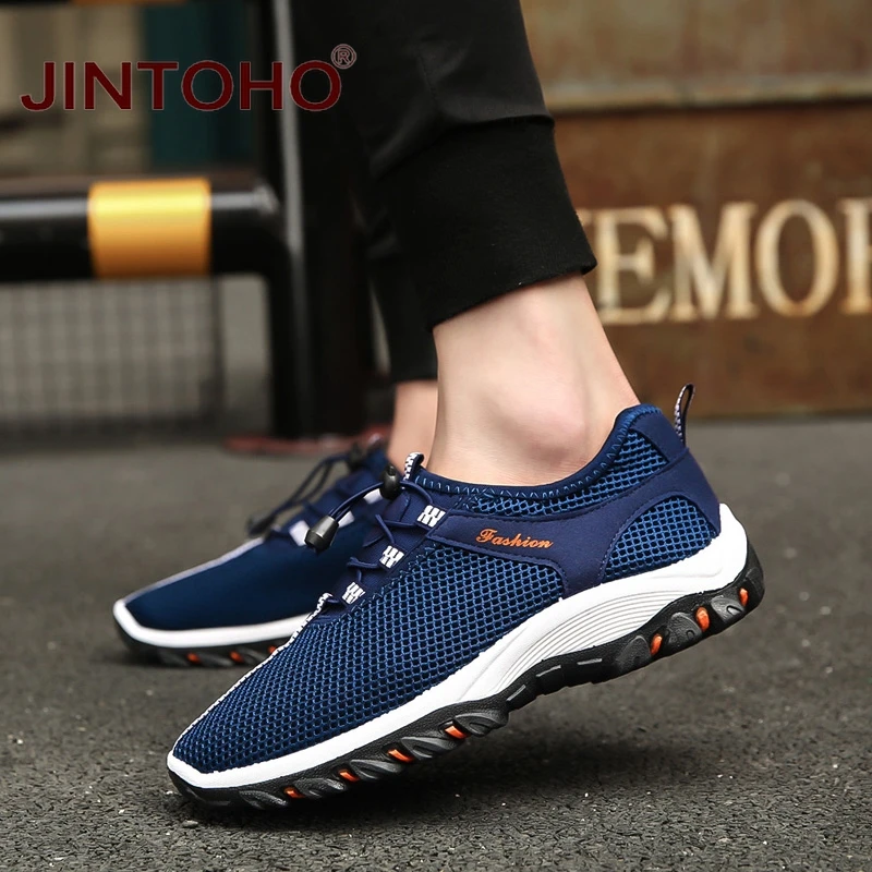 Лето jintoho мужские кроссовки без шнуровки дышащие сетчатые дешевая спортивная