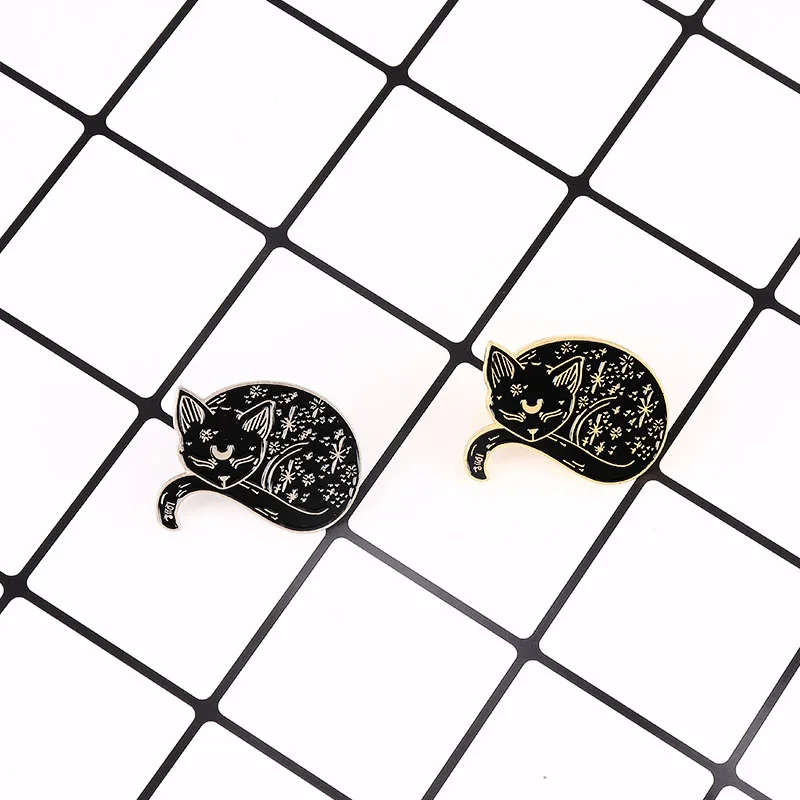 Брошь в виде кошки ведьмы эмалированная булавка золотые спальные Броши с котами