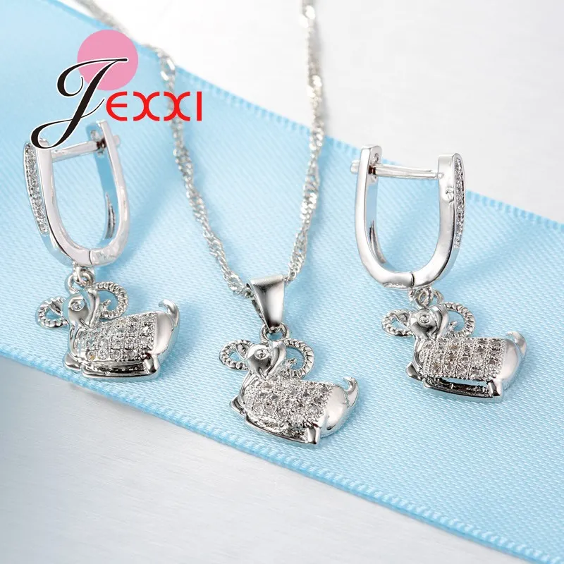 Бренд 925 пробы набор серебряных украшений для женщин милые овцы кристалл кулон